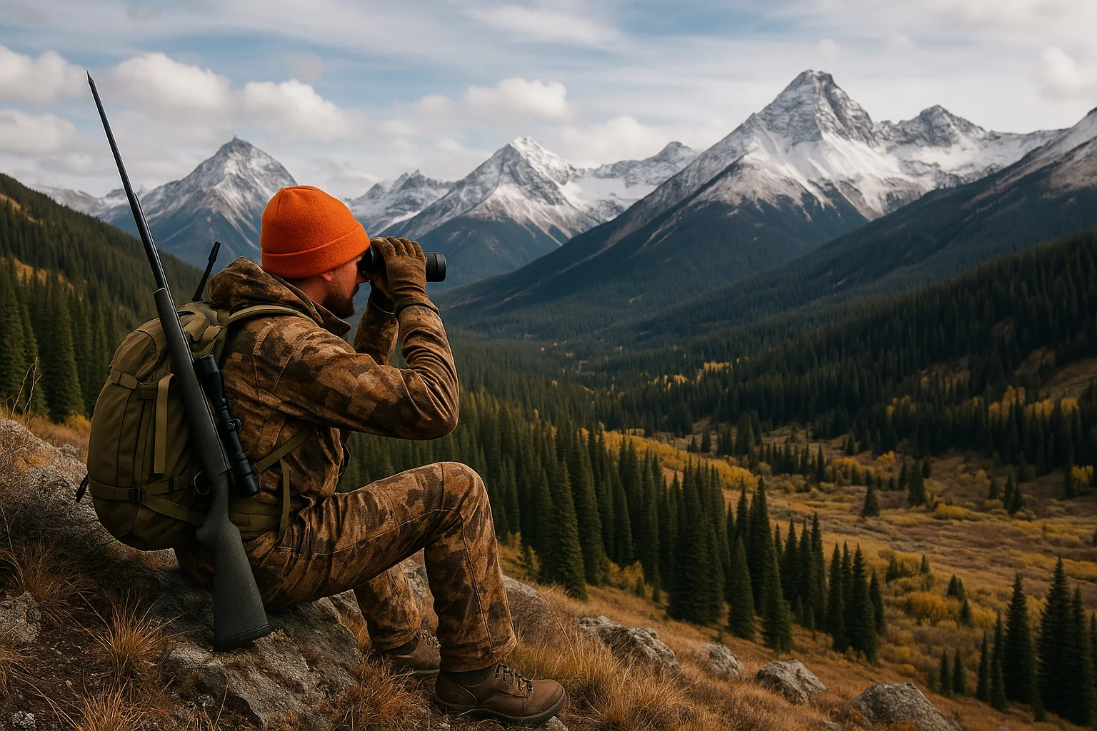 Hunter glassing in Colorado mountains