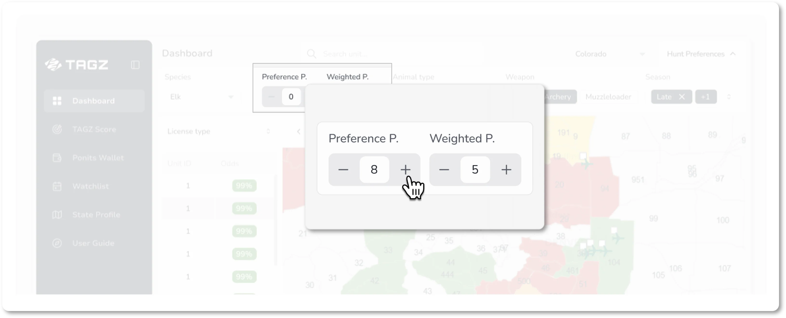 Points adjustment in dashboard control panel