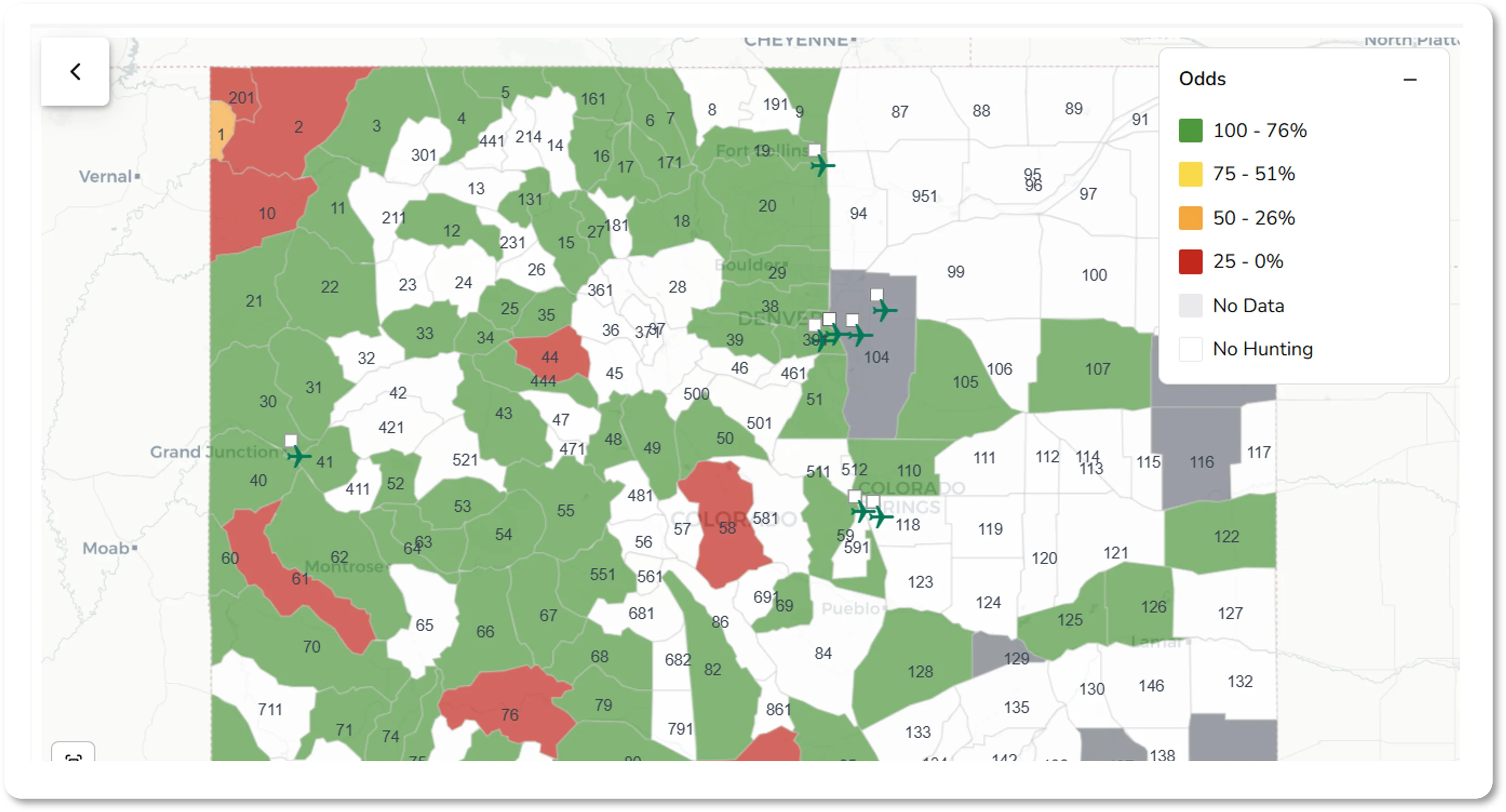Color-coded map with legend